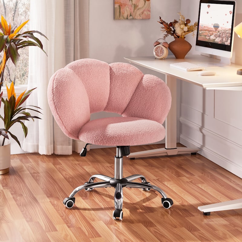 Yaheetech Upholstered Desk Chair Rolling Computer Chair with Cloud-shaped Backrest - Pink