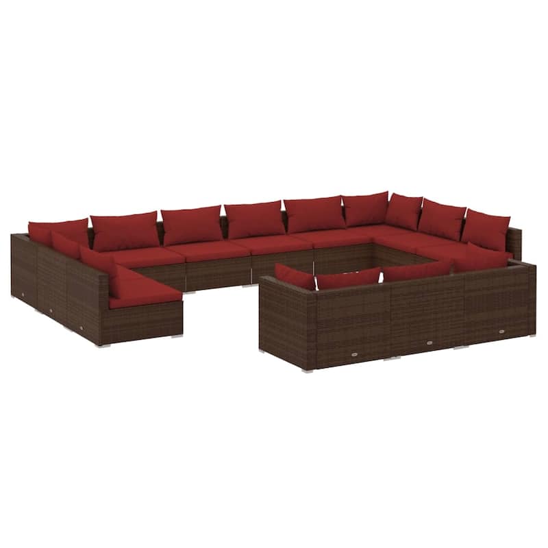 vidaXL Patio Lounge Set with Cushions Brown Poly Rattan - 27.6" x 27.6" x 24" - 27.6" x 27.6" x 24"