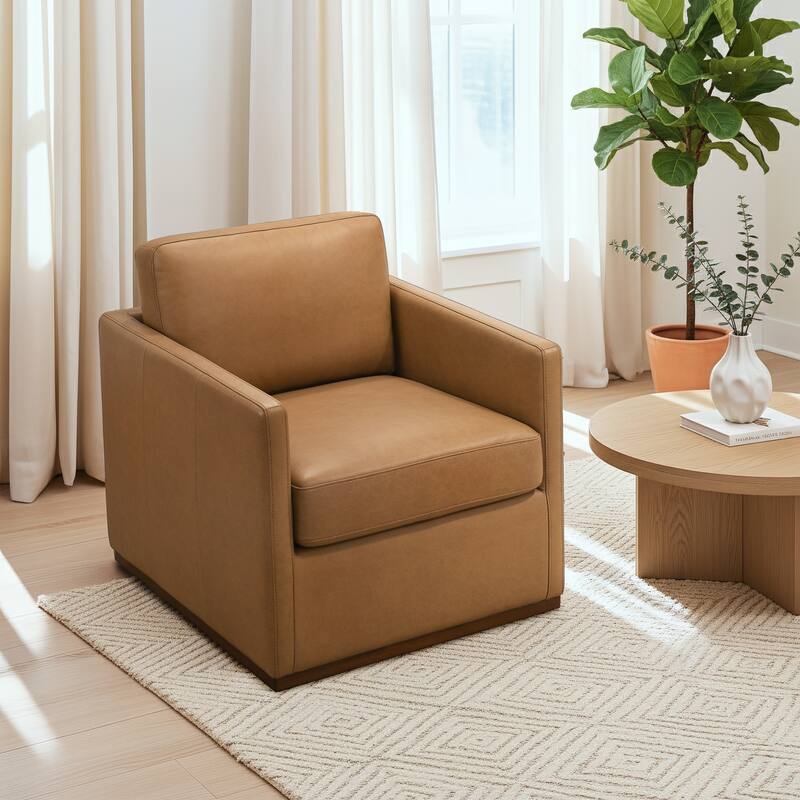 Cary Elegant Top-Grain Leather Swivel Chair with Mid-Century Modern Design