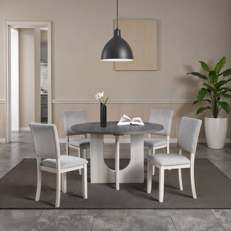 5pc Transitional Round Dining Set Upholstered Chairs and Table