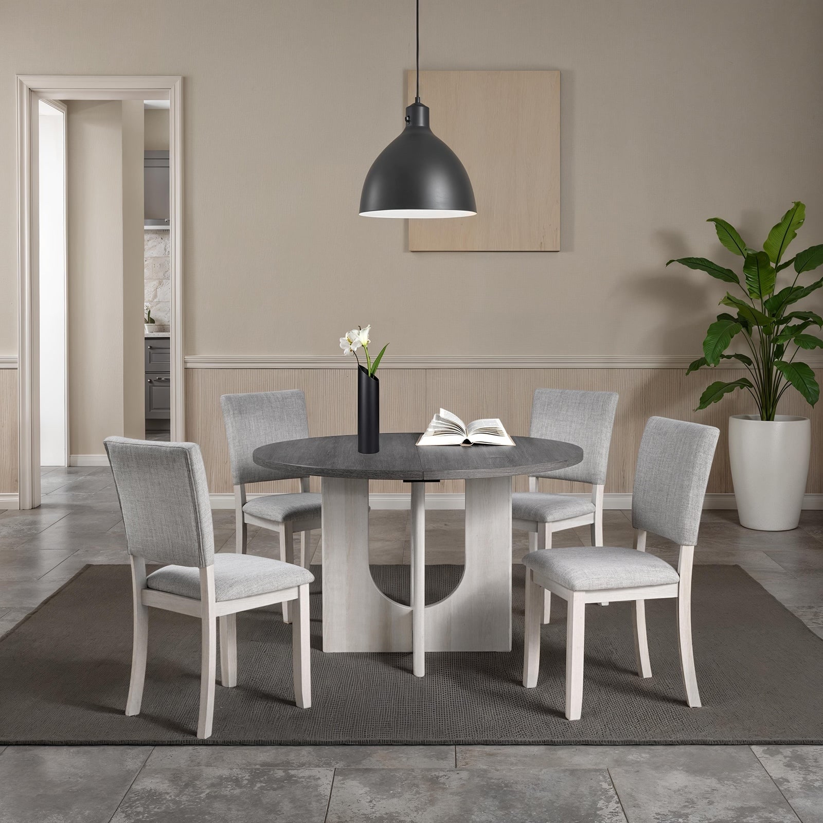 5pc Transitional Round Dining Set Upholstered Chairs and Table