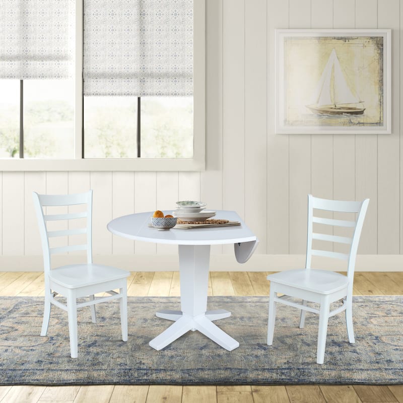 42 in Solid Wood Round Drop Leaf Pedestal Table with Dining Chairs in White