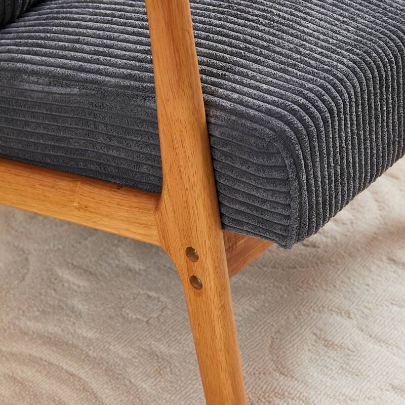 Polyester Mid-Century Modern Accent Chair with Solid Rubberwood Frame, Ergonomic Design, and Removable Pillow
