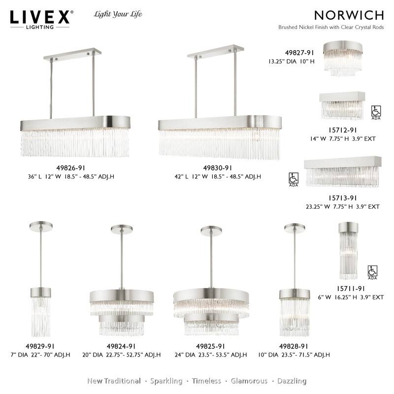 Livex Lighting 7-light Brushed Nickel Chandelier, 49825-91 - 24" DIA X 23.5" - 53.5" ADJ. H