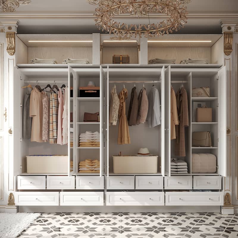 Modular Majesty Double Wardrobe Mirror-Front Storage Closet Armoires