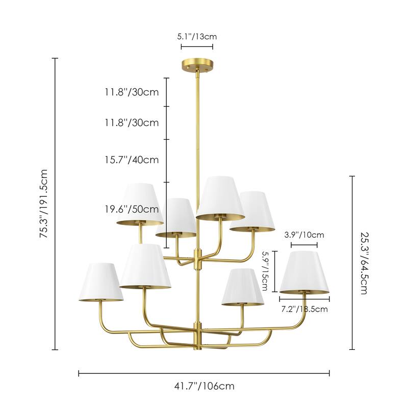8-Light Mid-Century Modern Gold Linear Sputnik Tapered Large Chandelier for Dining Room