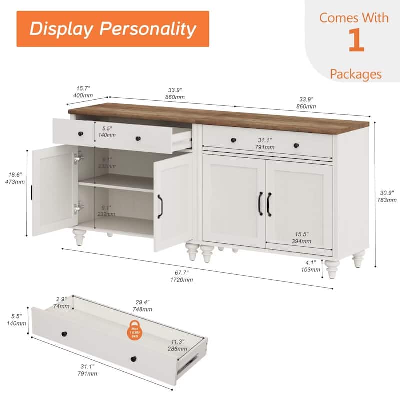 Farmhouse Sideboard, Buffet Cabinet with Storage Cabinets