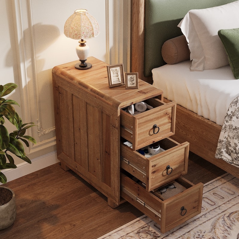 Solid Wood End Table for Living Room / Bedroom, Couch Side Table with 3 Drawers