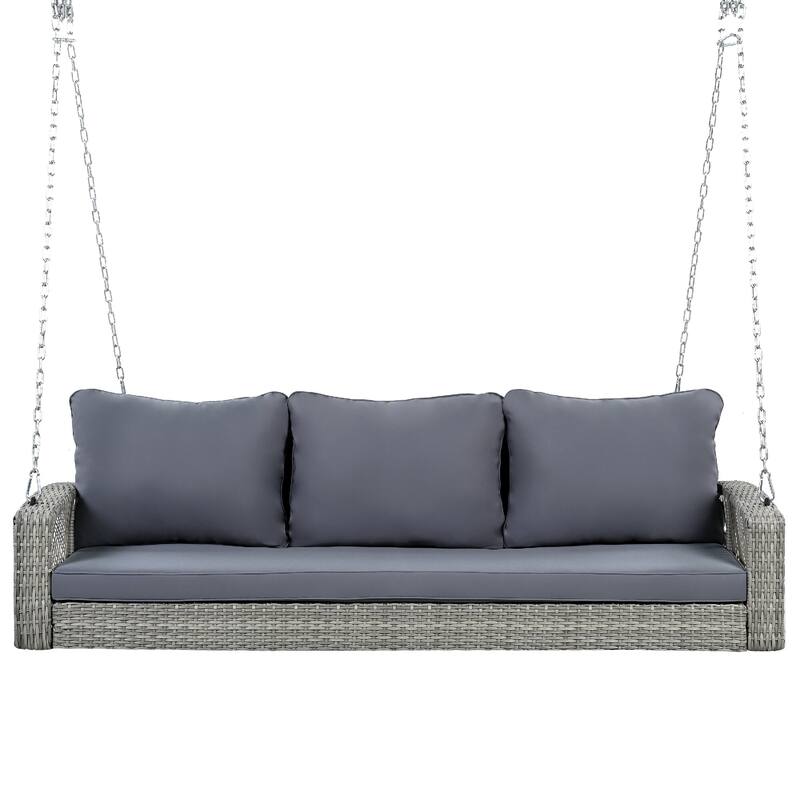 3-Person PE Wicker Porch Swing with Cushions and Chains