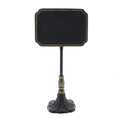 Rectangular Carved Metal Chalkboard Stand, Black and Brass