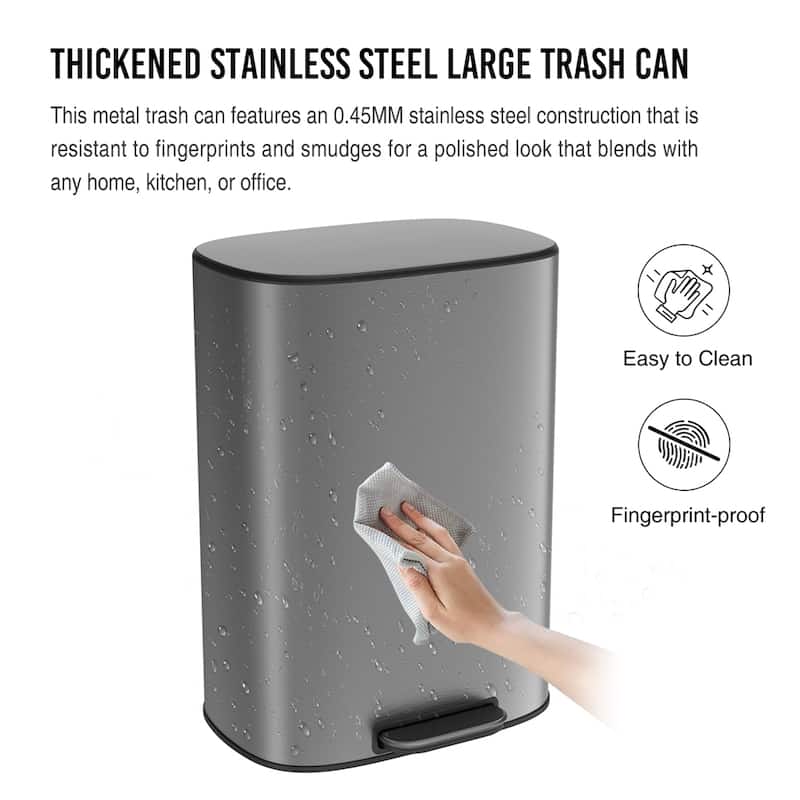 13 Gallon 50L Kitchen Foot Pedal Operated Soft Close Trash Can Bustbin
