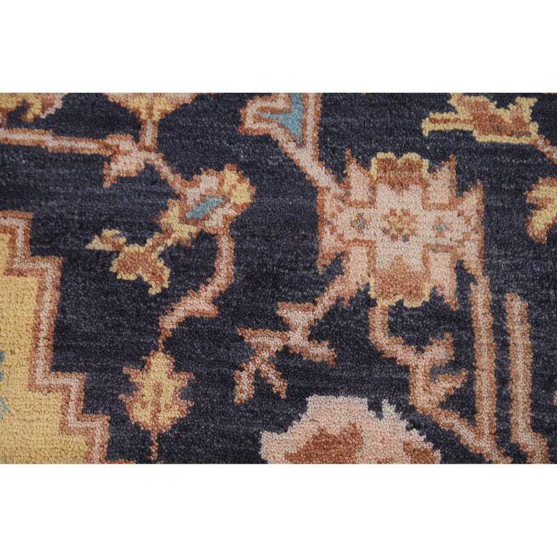 Navy Blue Orange Oushak Indian Area Rug Hand-Knotted Wool Carpet - 8'1" x 9'11"