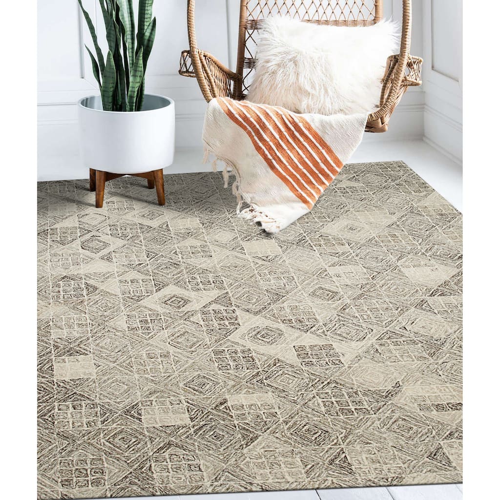 Multicolored Gray Transitional Geometric Modern Tufted Area Rug - Elegant and Timeless Design - 6' x 6'