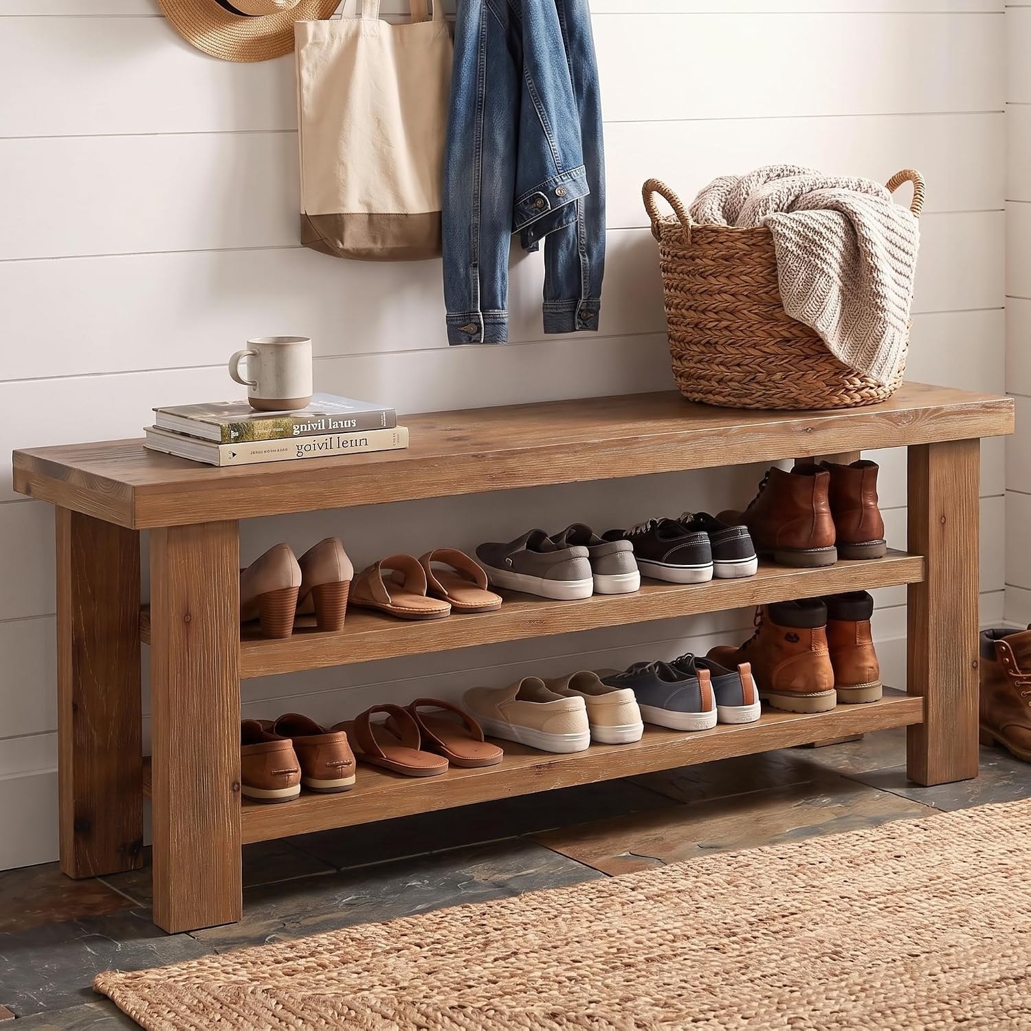 2-Tier Shoe Storage Bench for Bedroom, Hallway, Foyer