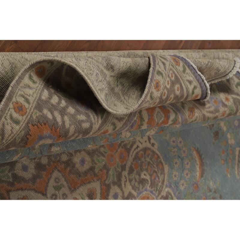 Blue Medallion Tabriz Persian Vintage Rug Hand-Knotted Wool Carpet - 9'7" x 12'4"