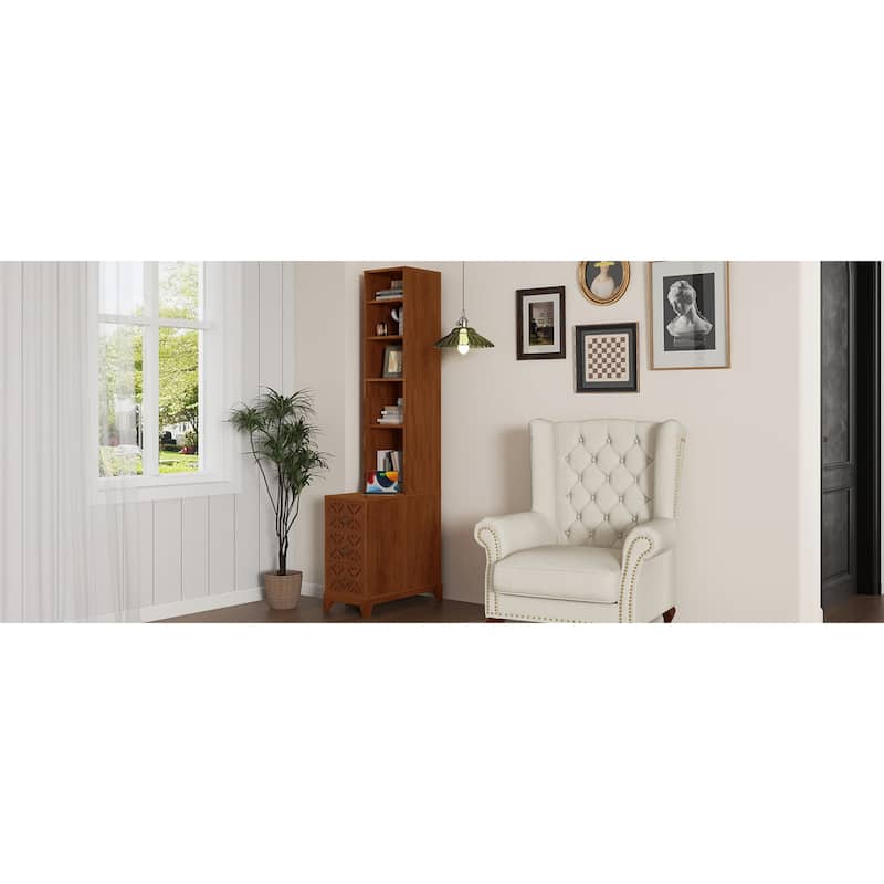 Roomfitters 70.9" Tall End Table, Charging Station Bookshelf with Wooden Frame for Bedroom and Living Room, Walnut