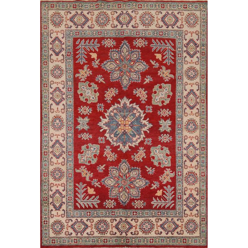 Traditional Kazak Area Rug Hand-Knotted Wool Carpet - 5'1" x 7'0"
