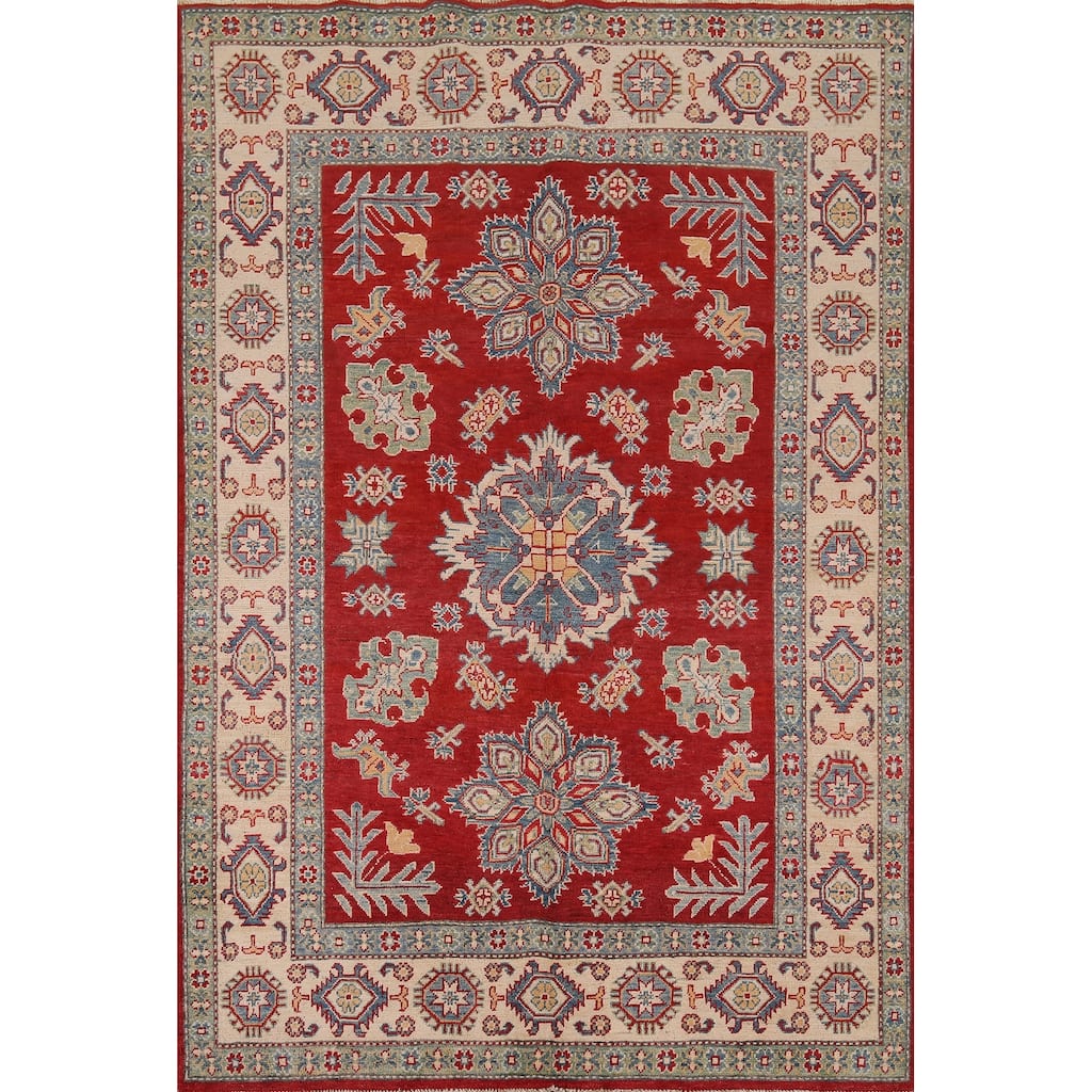 Traditional Kazak Area Rug Hand-Knotted Wool Carpet - 5'1" x 7'0"