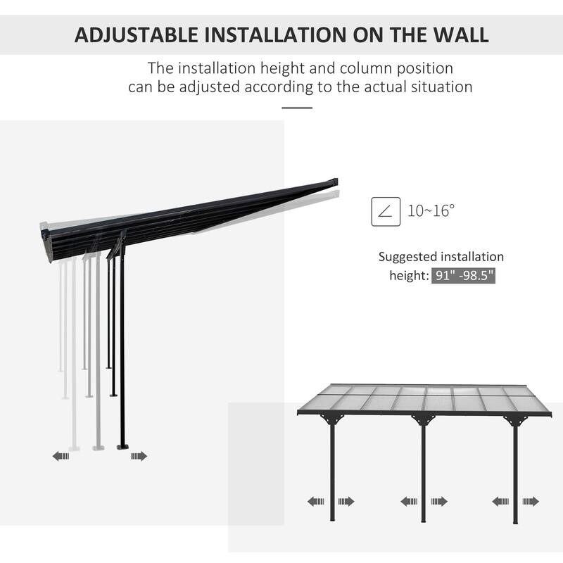 Outsunny 16.5' x 10' Outdoor Polycarbonate Pergola, Transparent UV Blocking Awning, Hardtop Deck Gazebo with Adjustable