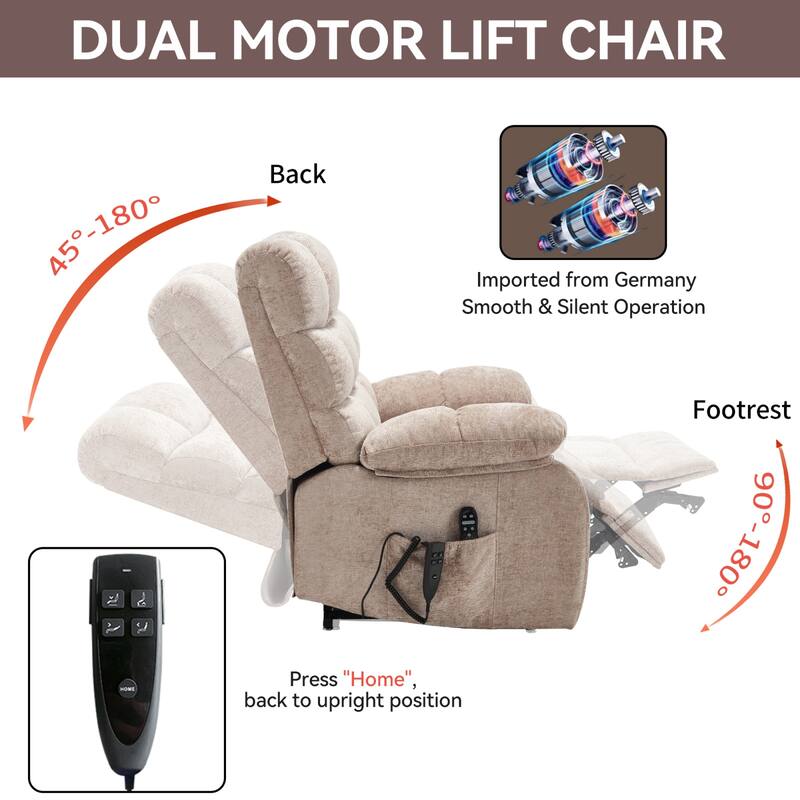 Roomfitters Oversized Power Lift Recliner Chair Dual Motor Infinite Position Heat Massage Sofa for 350lbs Capacity