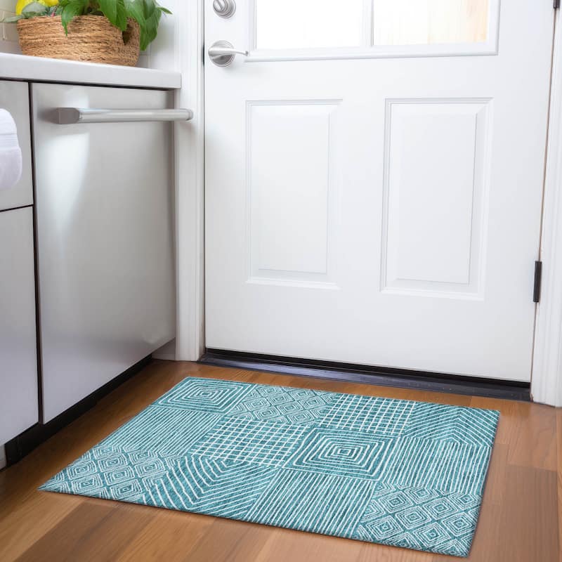 Premium Washable Super Soft Geo Motif Mayfield Rug - Teal - 1'8" x 2'6"