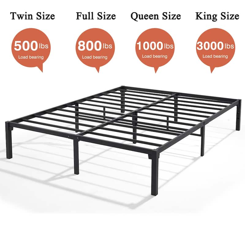 VECELO 14" No-Screw Metal Bed Frame, Quick Snap Assembly Platform, Underbed Storage, Twin Full Queen King Bed Frames