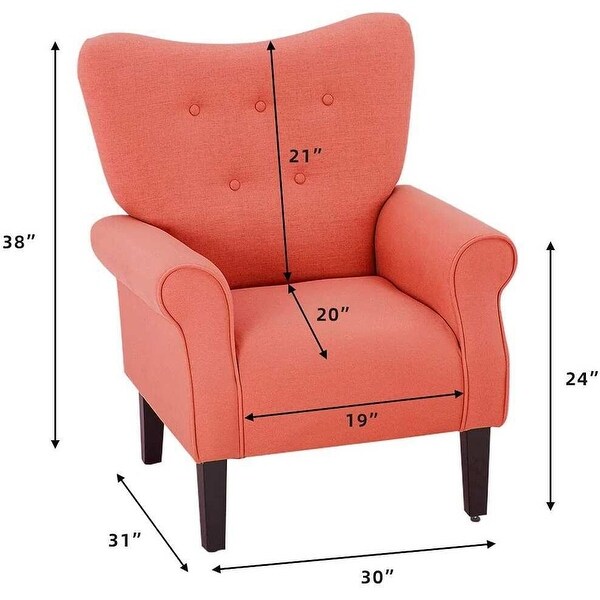 EROMMY High Back Wingback Chair Upholstered Fabric Accent Chair with Wooden Legs Coral Pink