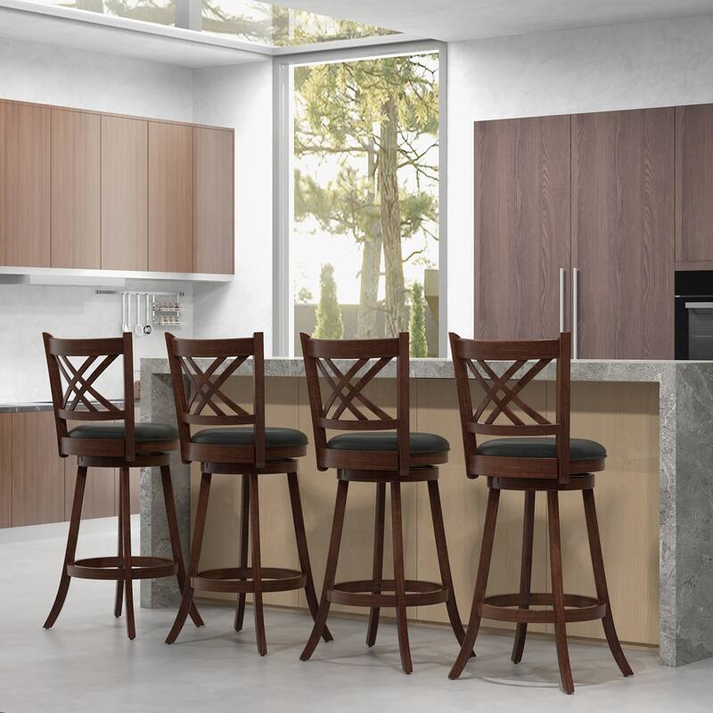 Gymax Swivel Barstools Set of 4 Bar Height Bar Chairs with Back &