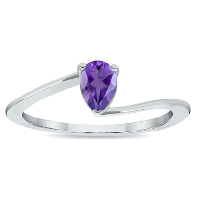 Women's Solitaire Amethyst Wave Ring in 10K White Gold
