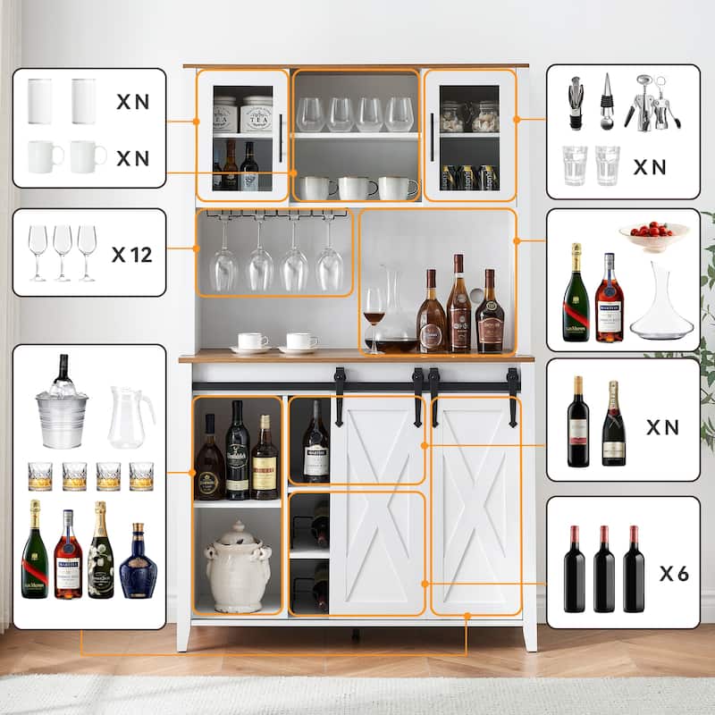 42.5-inch Farmhouse Wine Cabinet with Sliding Barn Door - 15.7"D x 42.5"W x 69.6"H