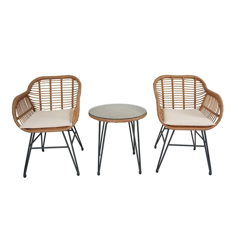 Wicker Bistro Set Outdoor Furniture with Cushions (Set of 3) by Tappio - 21.2"L x 23.6"W x 31.5"H