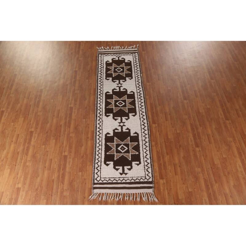 Anatolian Beige Turkish Runner Rug Handmade Wool Carpet - 3'2"x 10'9"