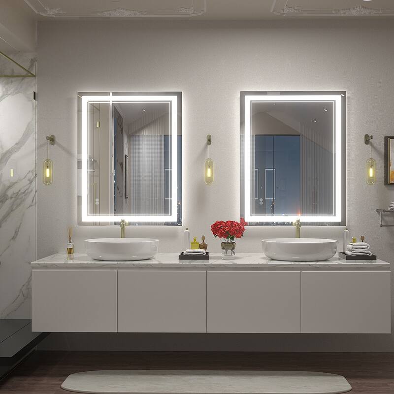 KIOTEE Frameless Front lit LED Lighted Anti-Fog Tempered Glass Bathroom Vanity Mirror with ETL and 3-Year Warranty