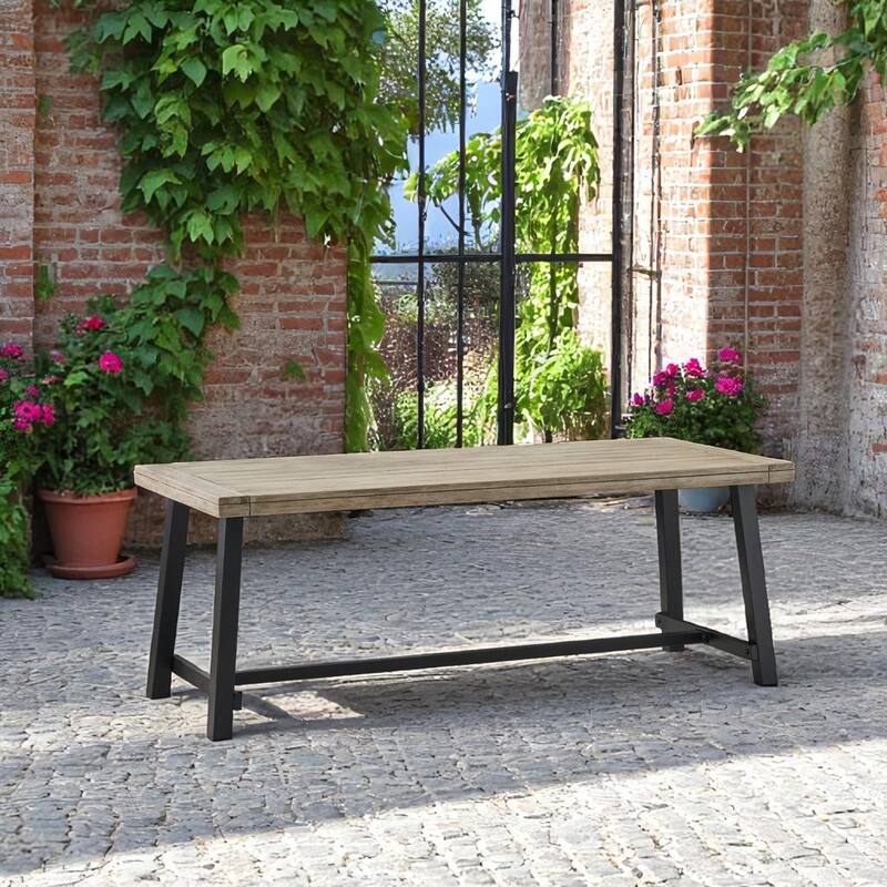79" Outdoor Dining Table for 8, Industrial Patio Table with Metal Frame, Rectangular Garden Table for Backyard, Deck, or Porch