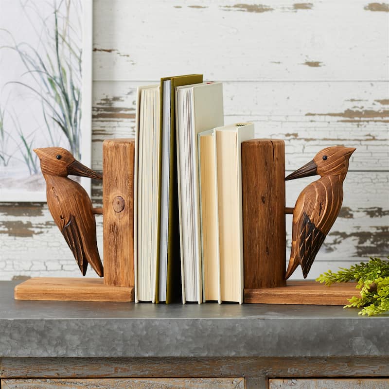 Pine Wood Woodpecker Bird Bookend (Set of 2)