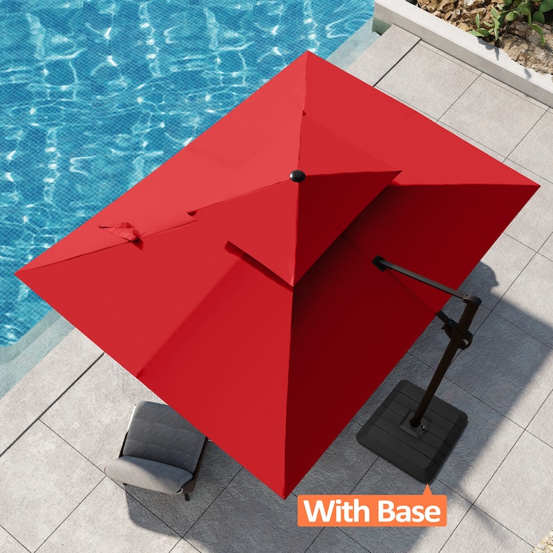 Pellebant Outdoor 9 FT x 11.5 FT Double Top Cantilever Offset Umbrella with Premium Base Stand - Red