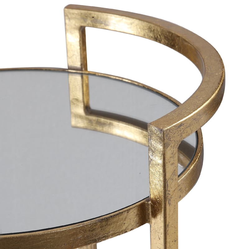 30" gold elegant accent table with a mirrored top