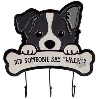 did someone say "walk"? dog metal wall organizer 13" black and cream
