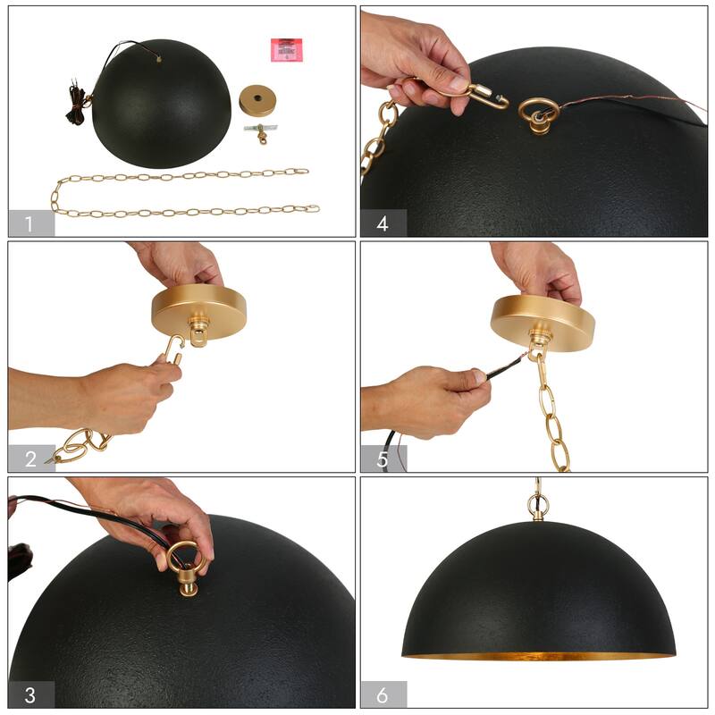 Modern Classic 1-Light Black Gold Pendant Light Fixture for Kitchen Dining Room - 17.7 " × 10.6 "