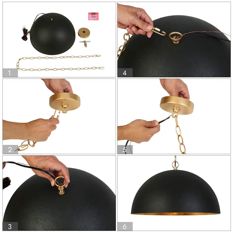 Modern Industrial 1-Light Oversized Black Gold Pendant Semi-Circular Design Chandelier for Dining Room