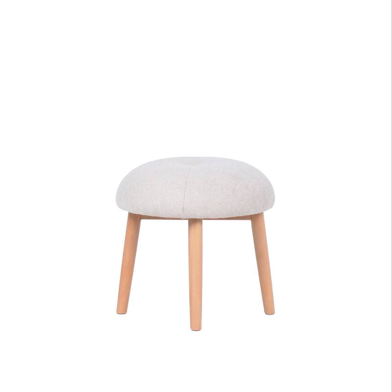 Tufted Fabric Upholstered Stool with Beech Wood Legs