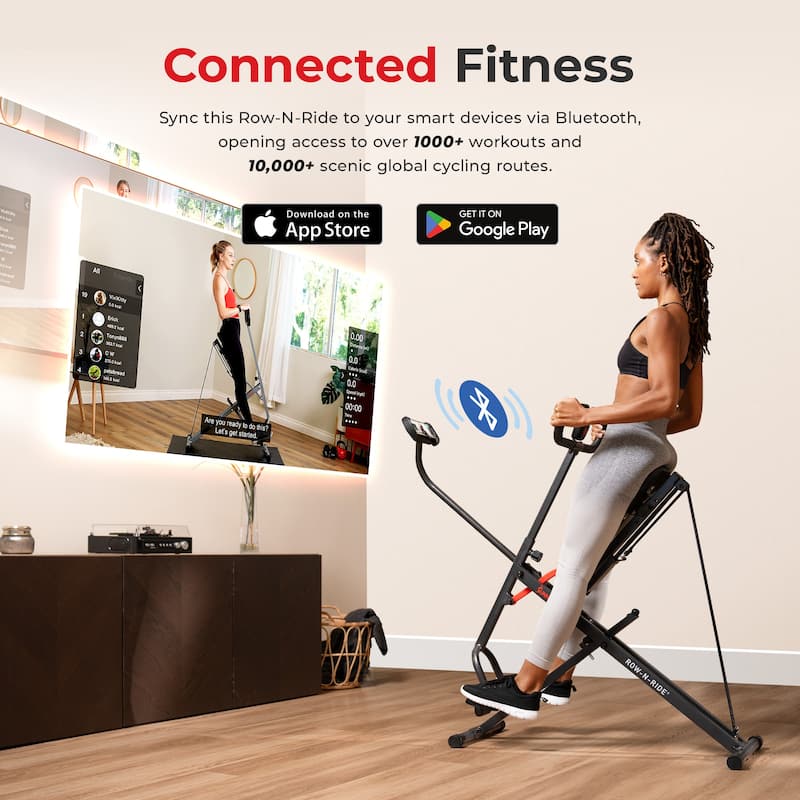 Sunny Health & Fitness Upright Row-N-Ride Exerciser - NO. 077 SMART - Black - 49.2*19.3*48.8