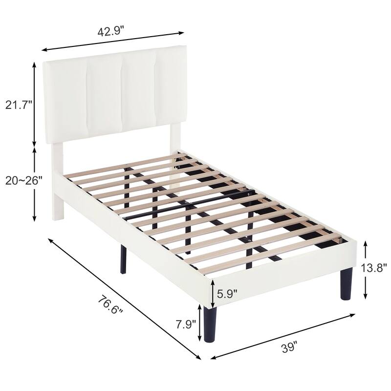 VECELO Tufted Upholstered Platform Bed Frame with Adjustable Height Headboard Twin/Full/Queen Size Beds