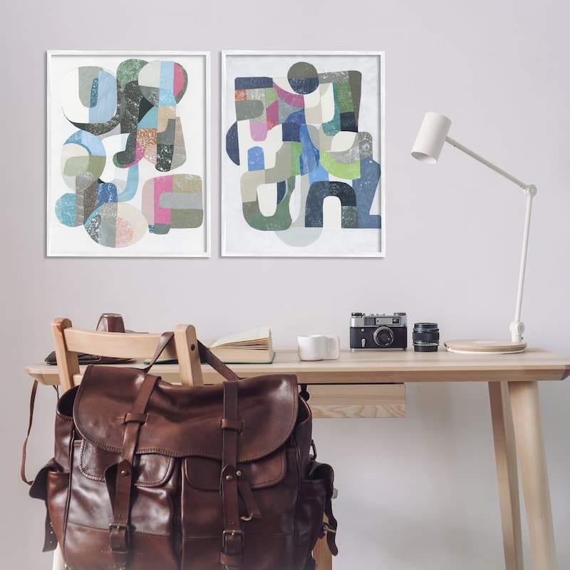 Stupell Retro Pastel Geometrics Framed Giclee Art Design By Coco Good (Set of 2)