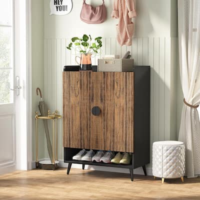Shoe Cabinet with Doors, Entryway Shoe Storage Cabinet with Adjustable Shelves - 29.6" L x 13.8" D x 43.3" H