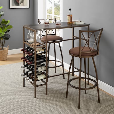3-Piece Bar Steels Kitchen Dining Room Table Set with Retro Brown Bar Chair for Dining Room