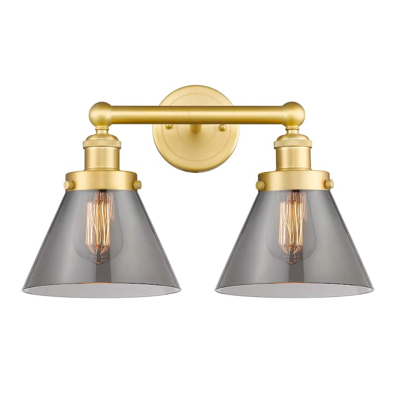 Innovations Lighting 616-2W-10-16-L Cone Vanity Cone 2 Light 16" Wide - Satin Gold / Plated Smoke