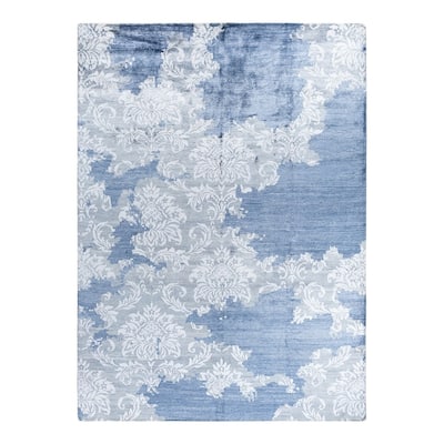 Modern One-of-a-Kind Hand-Knotted Area Rug - Gray, 9' 0" x 12' 2" - 9' 0" x 12' 2"