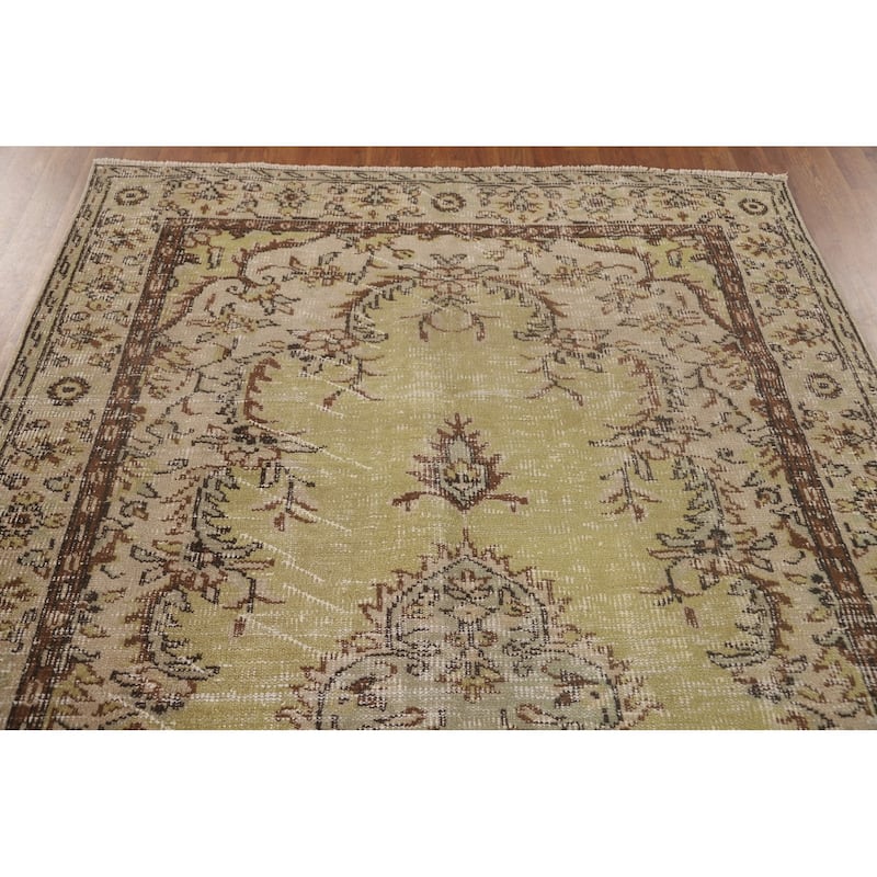 Light Green Anatolian Distressed Vintage Area Rug Handmade Wool Carpet - 5'6"x 9'2"