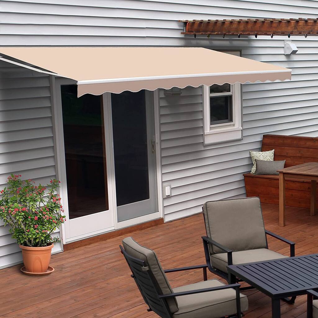 ALEKO Motorized 12 x 10 feet Retractable Home Patio Canopy Awning Beige